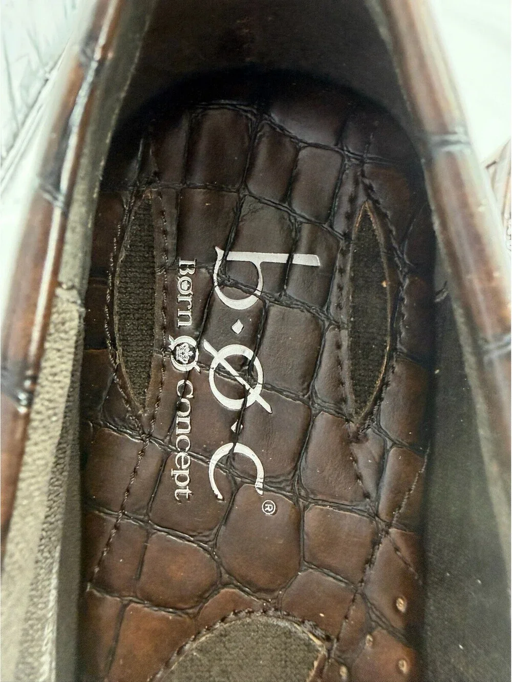 Born Driving Loafers Andes Brown Leather Faux Crocodile Men's Size 8/39